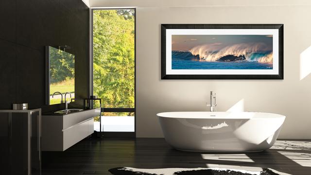 bathroom wall decor blue wave ocean panorama display framed