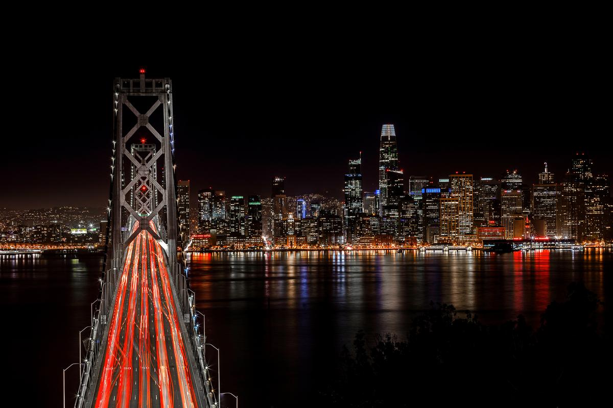 San Francisco Skyline Night Photography Dark Artwork