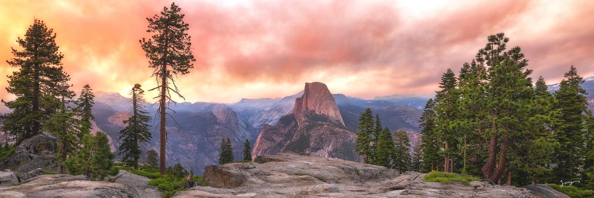 half dome during wildfire in yosemite national park