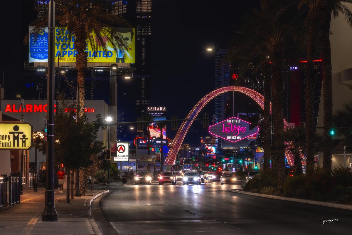 las vegas sign downtown by stratosphere