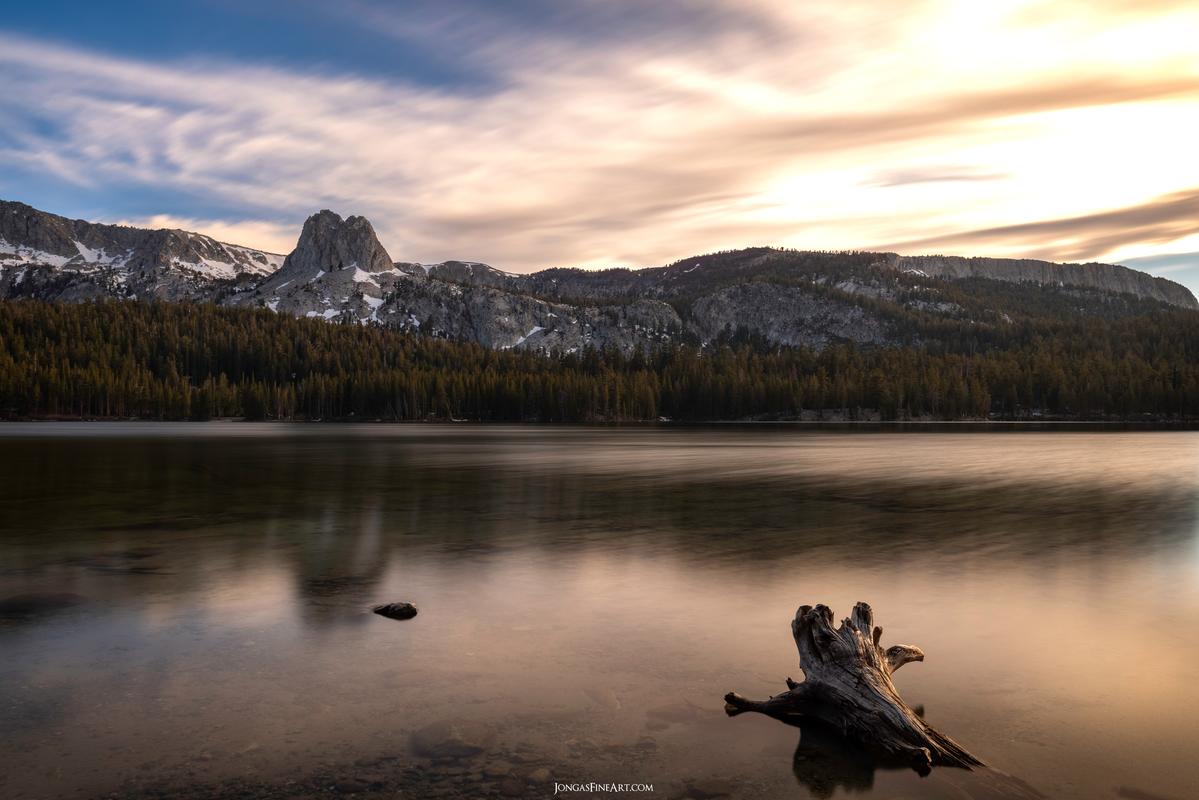 mammoth rock overlooking the lake during sunset fine art