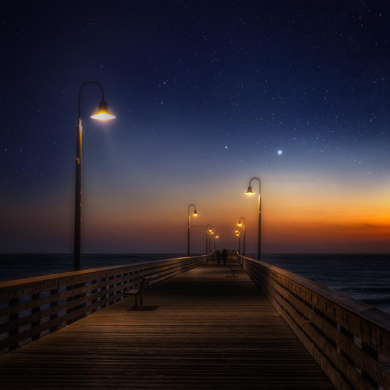 Cayucos pier at night fine art photography by Jongas 