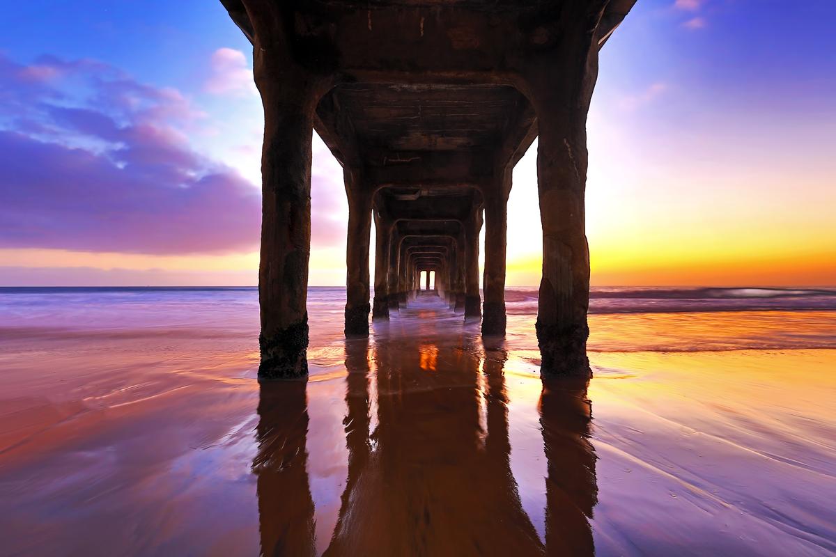 manhattan beach pier california photo art during sunset