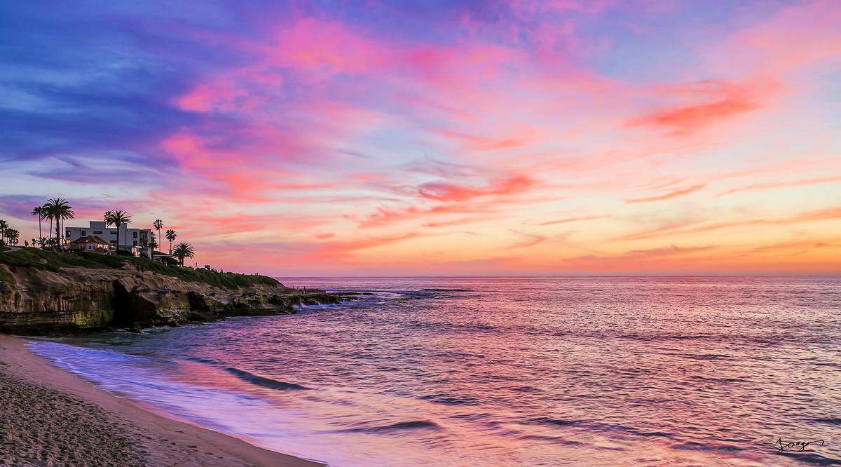 pink sunset in la jolla california beach photography art