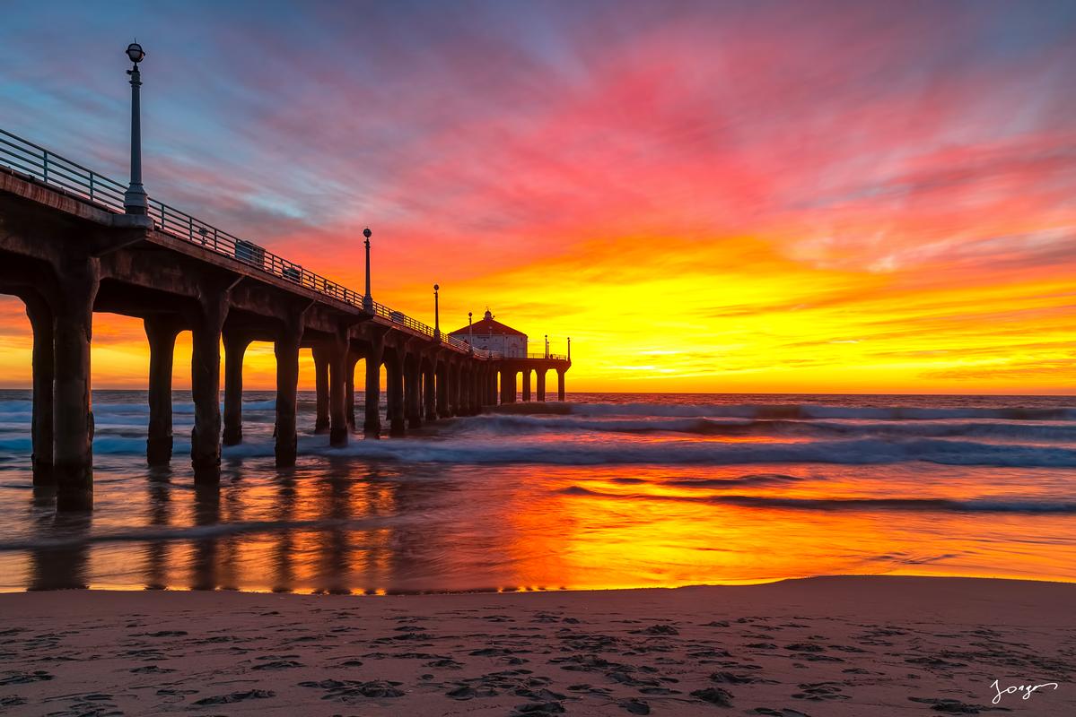 manhattan beach pier during sunset photo print
