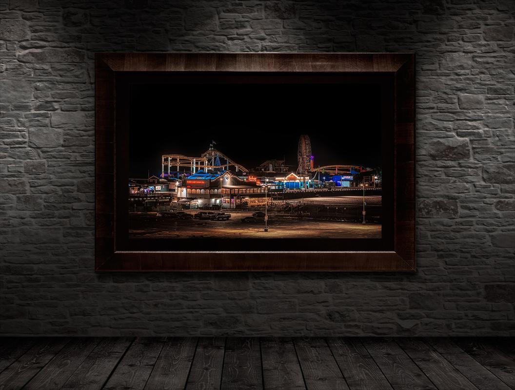 city photography wall art display framed on a brick wall santa monica pier